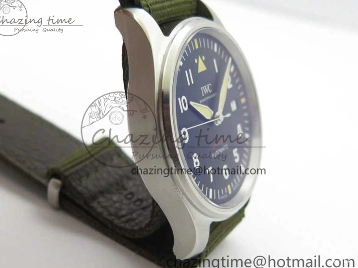 MIROTIME 0207 Fashionable Pilot IW326801 SS MK 1:1 Best Edition Black Dial on Green Nylon Strap MIYOTA 7122